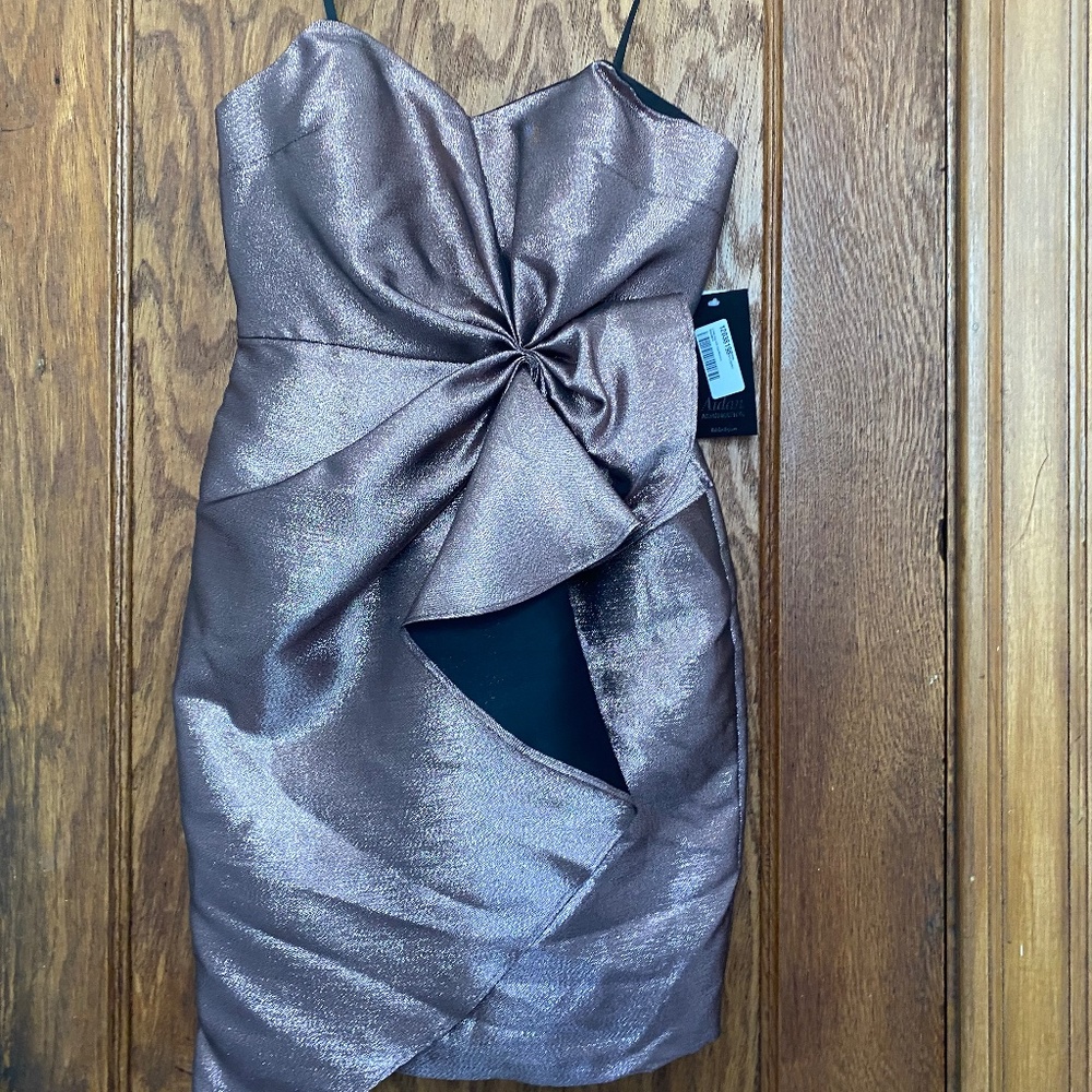 NWT Aidan Mattox Strapless Metallic Cocktail Dress - Size 0 - Dusty Rose